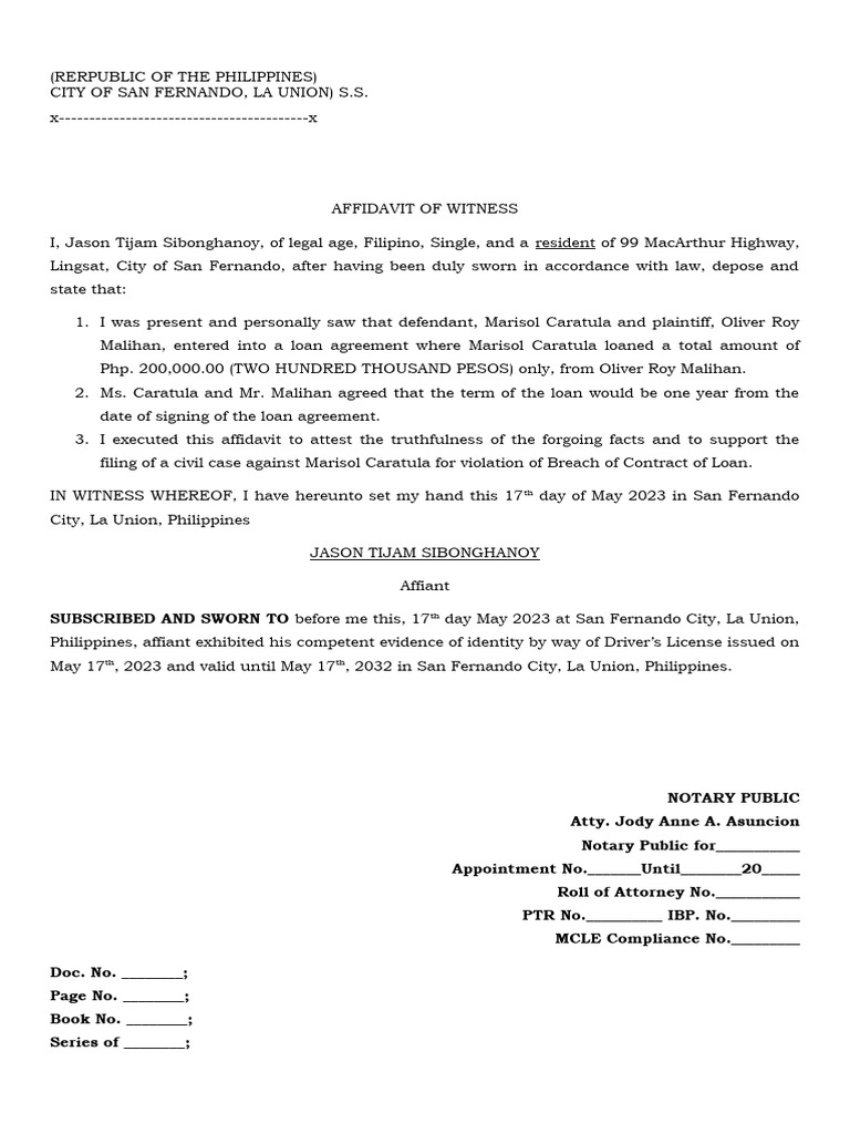 Affidavit of Witness | PDF