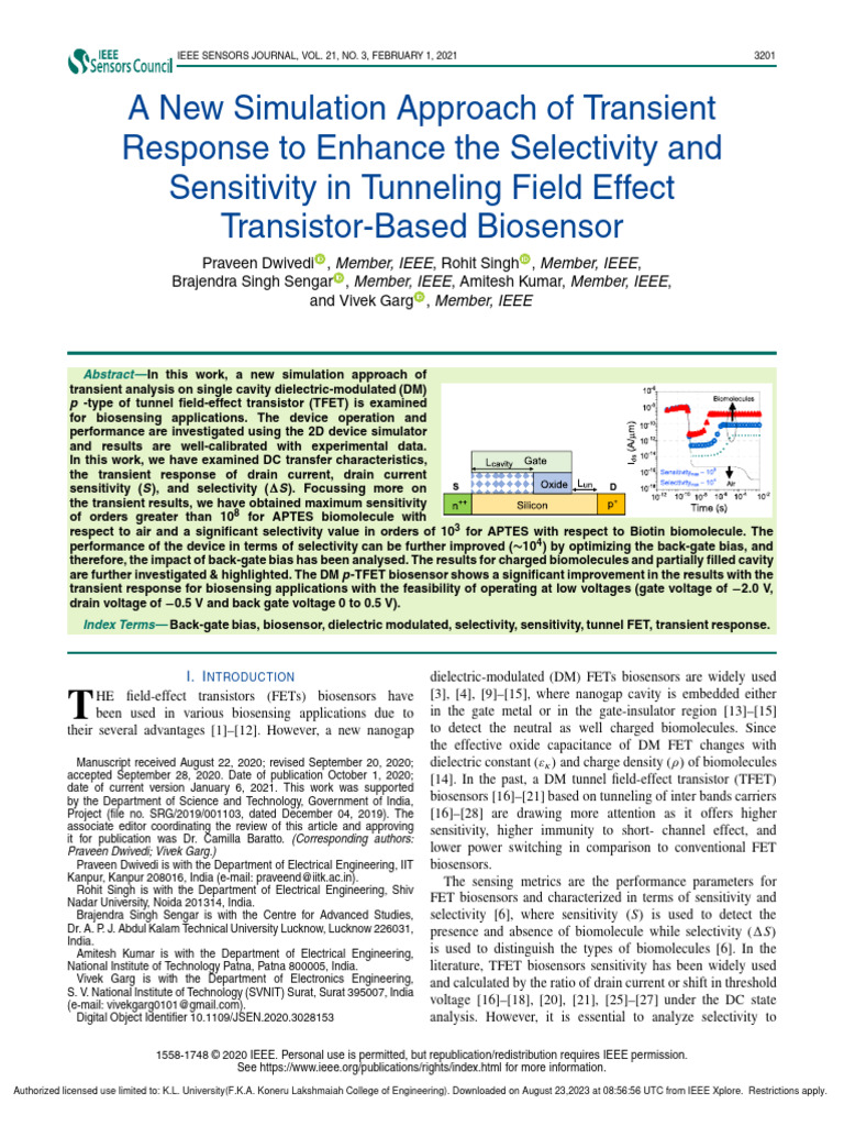 TFET Biosensor Sensitivity Boost | PDF | Field Effect Transistor ...