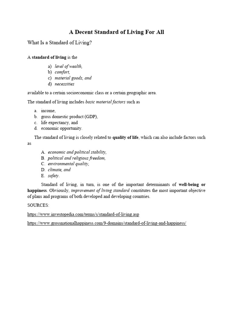 Understanding Standard of Living | PDF