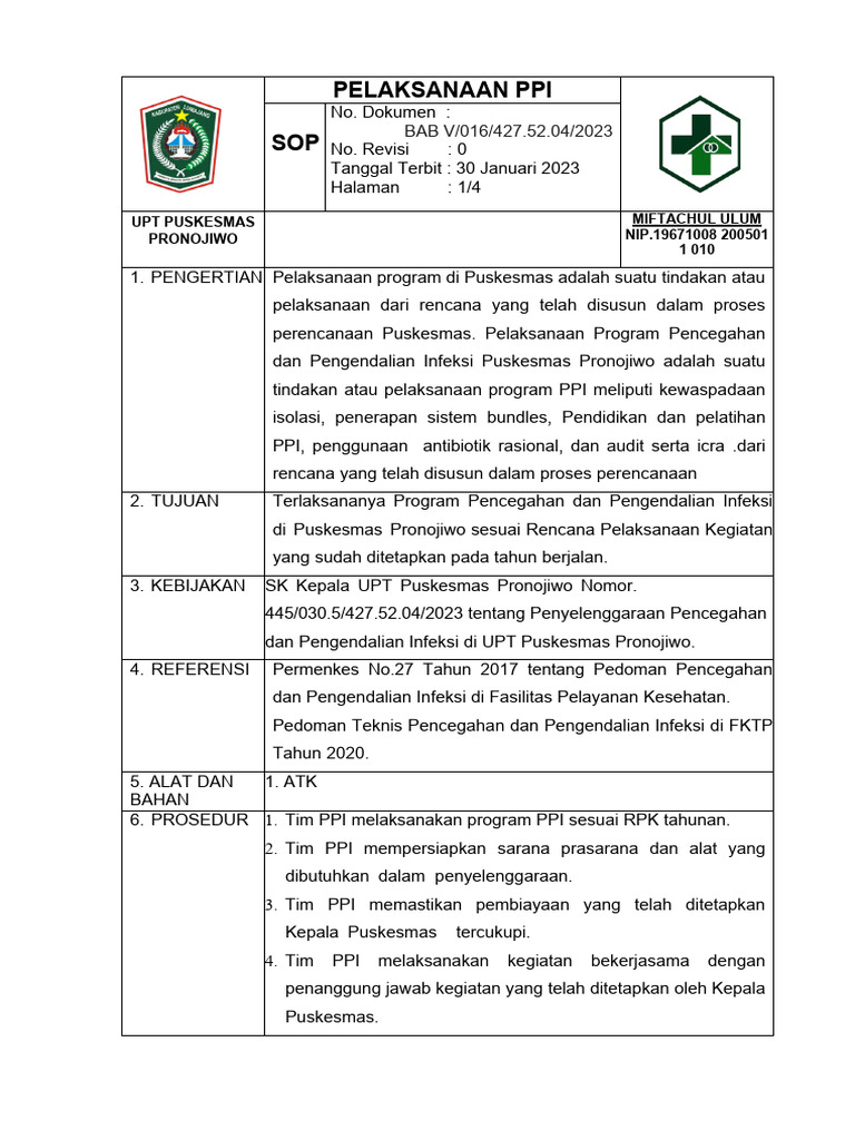 Bab V 016. SOP Pelaksanaan PPI | PDF