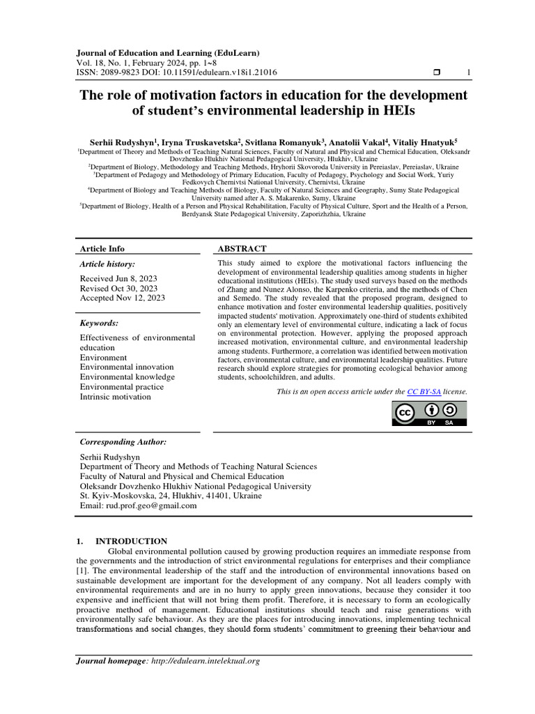Motivational Factors for Environmental Leadership | PDF | Motivational ...