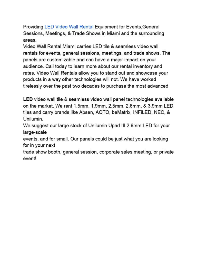 LED Video Wall Rentals for Events | PDF