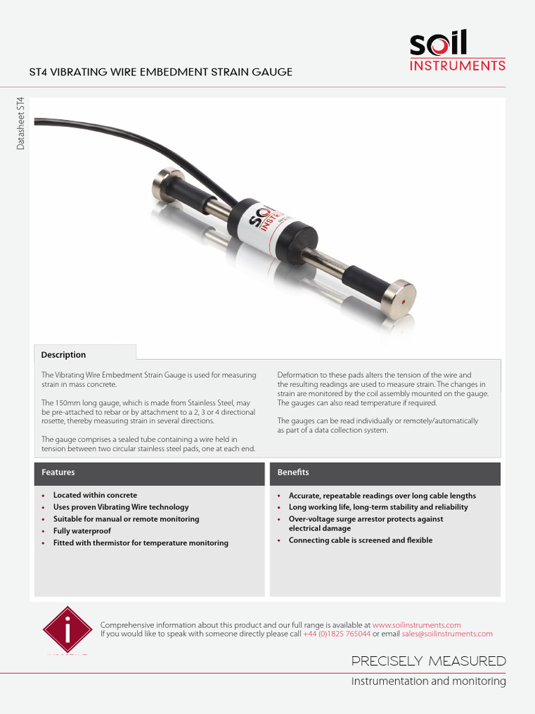 ST4 Vibrating Wire Embedment Strain Gauge | PDF | Wire | Concrete