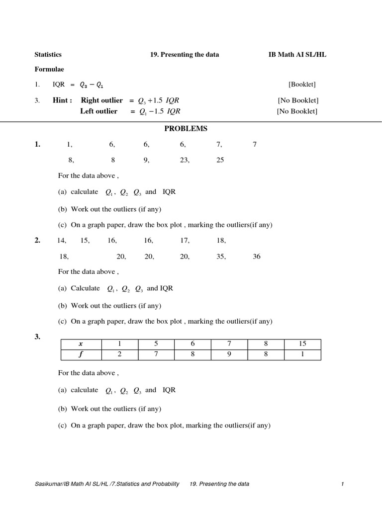 Presenting The Data SL&HL | PDF | Quartile | Probability And Statistics
