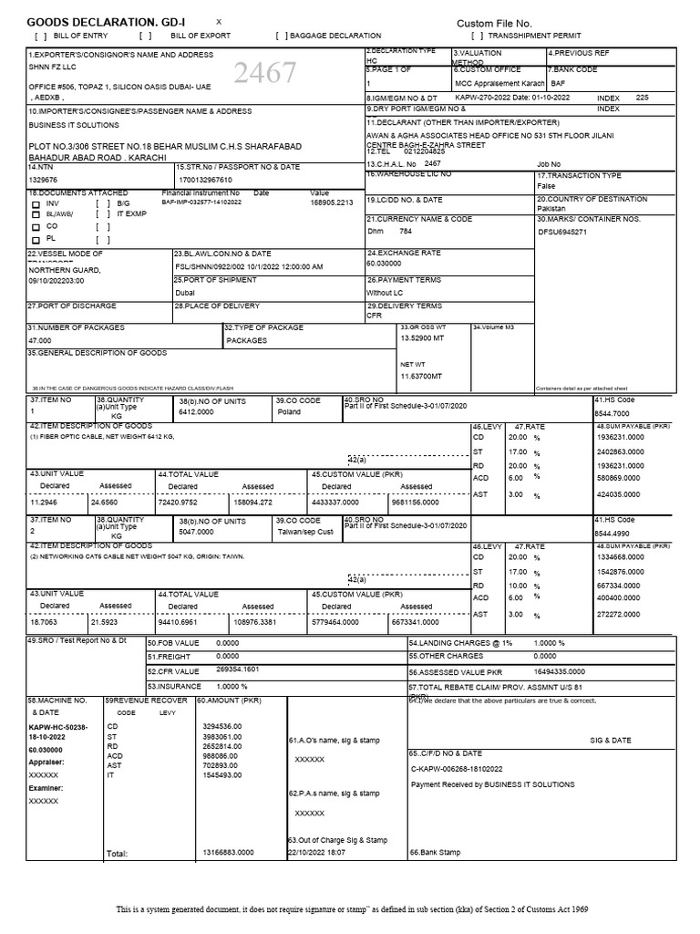 Customs Goods Declaration Template | PDF | Economies