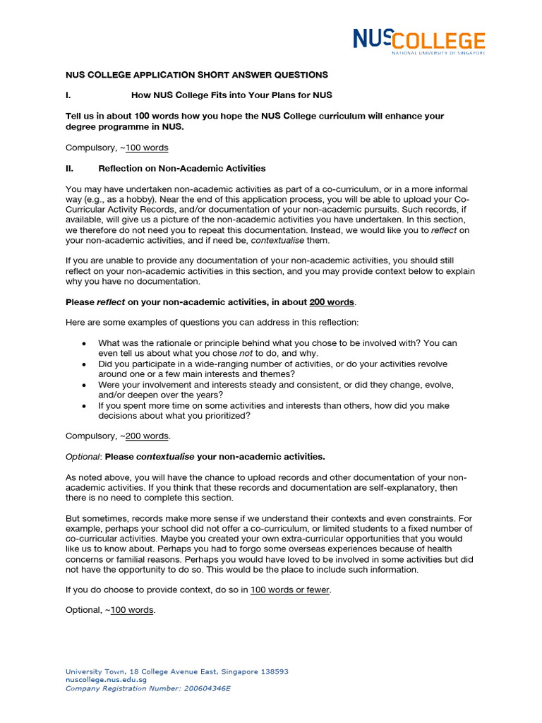 NUS College Application Short Answers | PDF | Cognition
