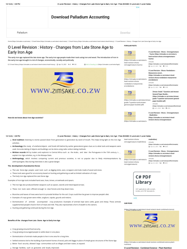 O Level Revision History Changes From Late Stone Age To Early Iron
