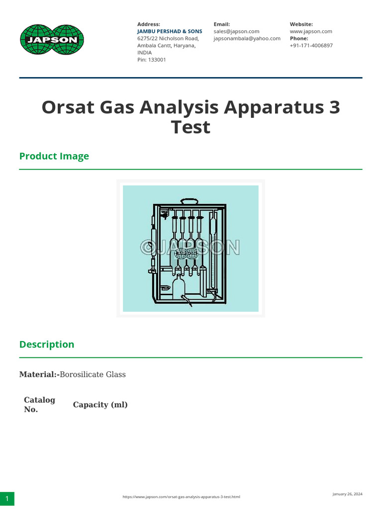 Orsat Gas Analysis Apparatus 3 Test PDF