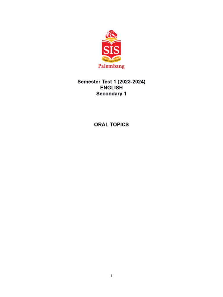 Sec1 Sa1 English Oral Topics Ay2023-24 | PDF | Internet | Newspapers