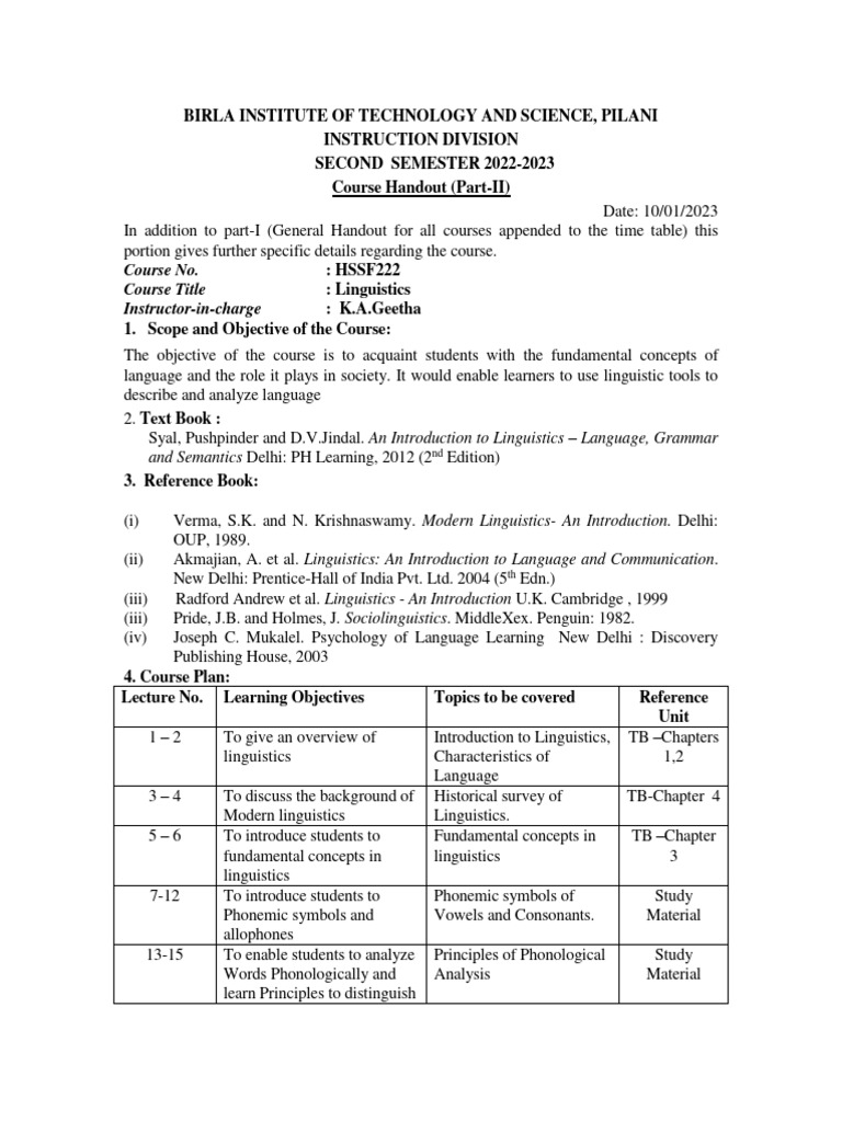 Linguistics Course Overview 2023 | PDF | Level Of Measurement ...