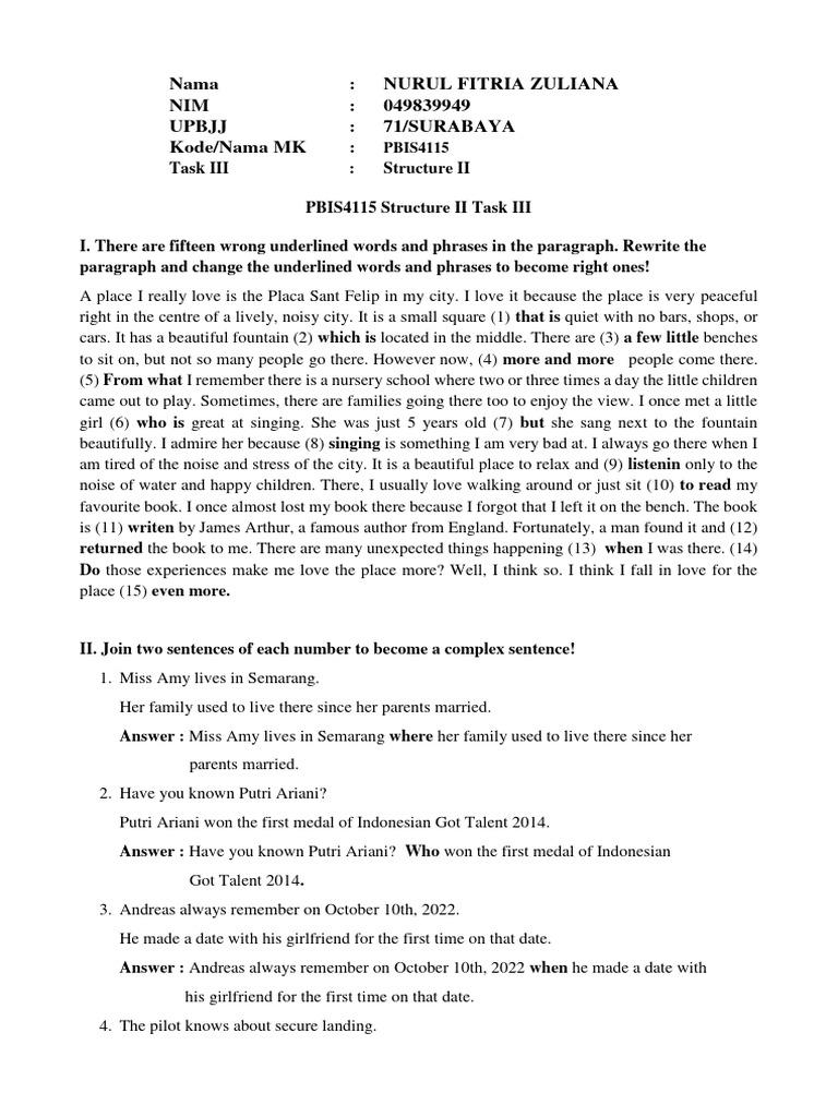Task III: Structure II Exercises | PDF