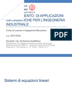 Blocco 09 - Corso Di Corso Di APPLICAZIONI INFORMATICHE PER L'INGEGNERIA INDUSTRIALE - Sistemi Di Equazioni Lineari