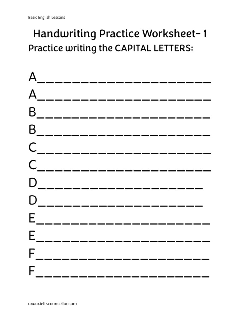 Handwriting Practice Worksheet 1 Capital Letters PDF