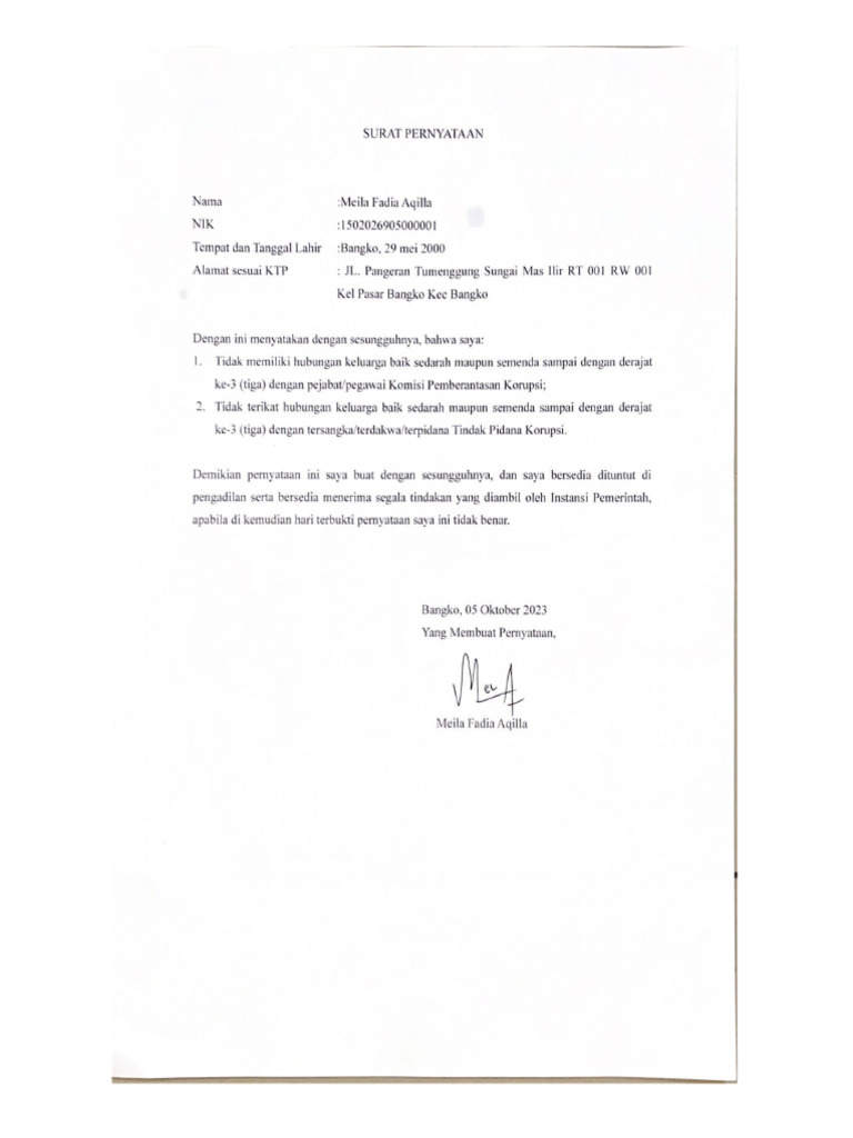 Surat Pernyataan Keluarga | PDF