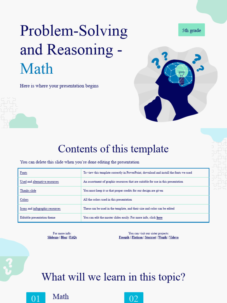 Problem-Solving and Reasoning - Math - 5th Grade by Slidesgo | Download