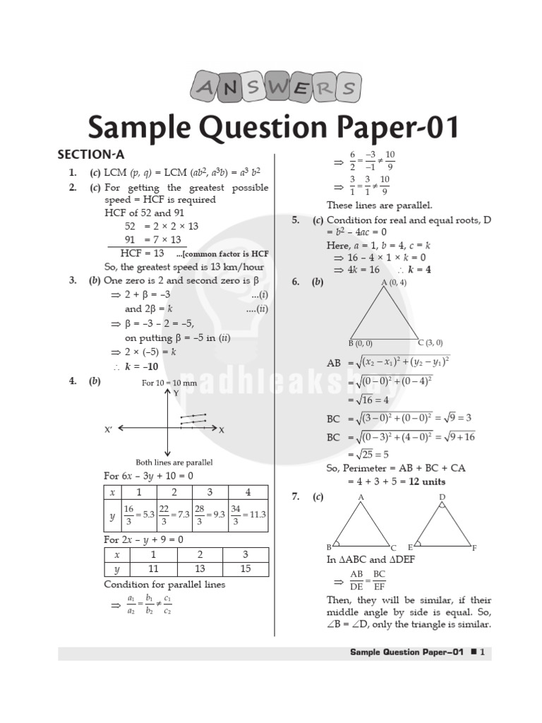 Sample Mathematics Question Paper 01 | PDF | Factorization | Numbers