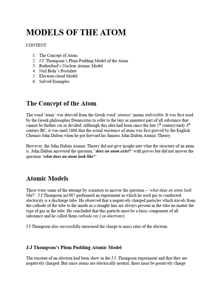 Atomic Models: From Dalton to Electron Cloud | PDF | Radioactive Decay ...