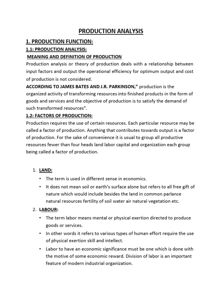 Understanding Production Analysis | PDF | Production Function | Factors ...