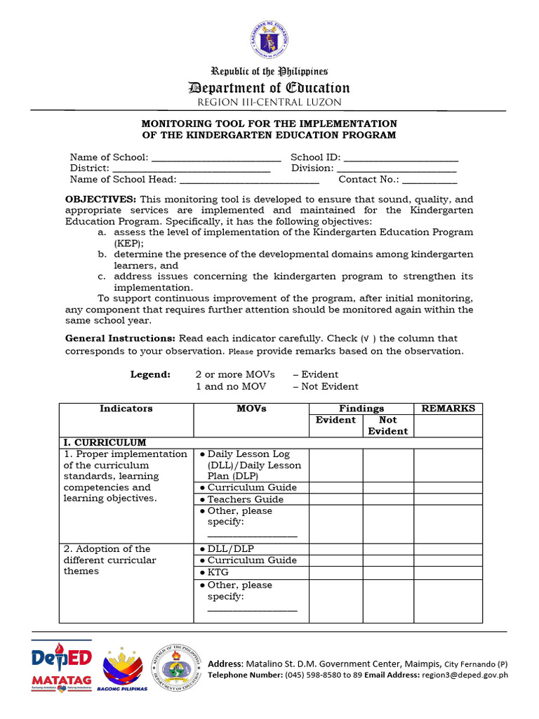 Edited Final Monitoring Tool For Kep Implementation | PDF | Learning ...