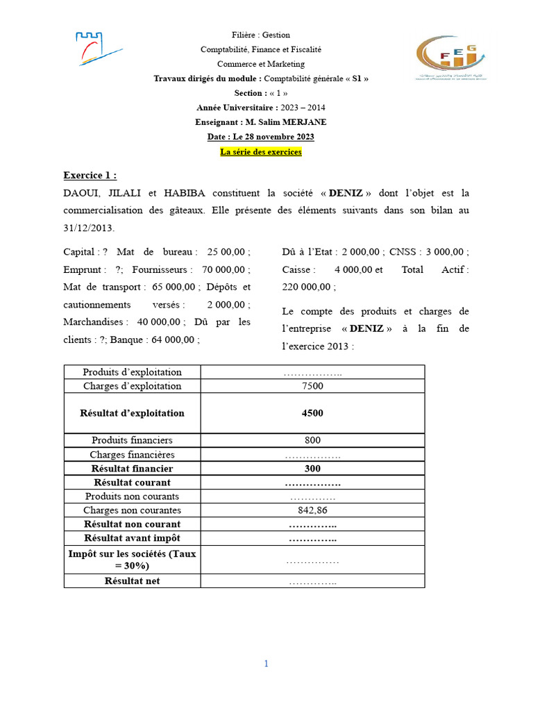 Révision Pour L'examen Final de Comptabilité Générale 1 PR MERJANE ...