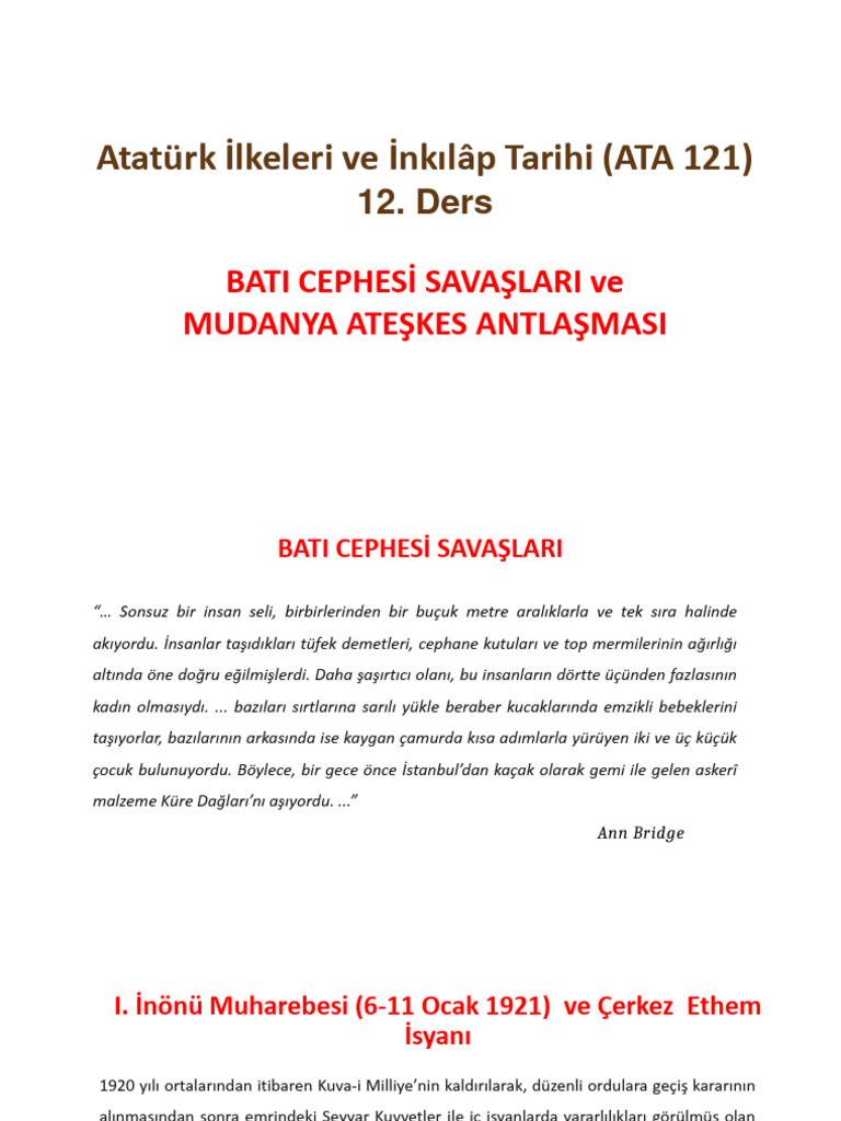 Ata121 12 Ders Bati Cephesi Ve Mudanya | PDF