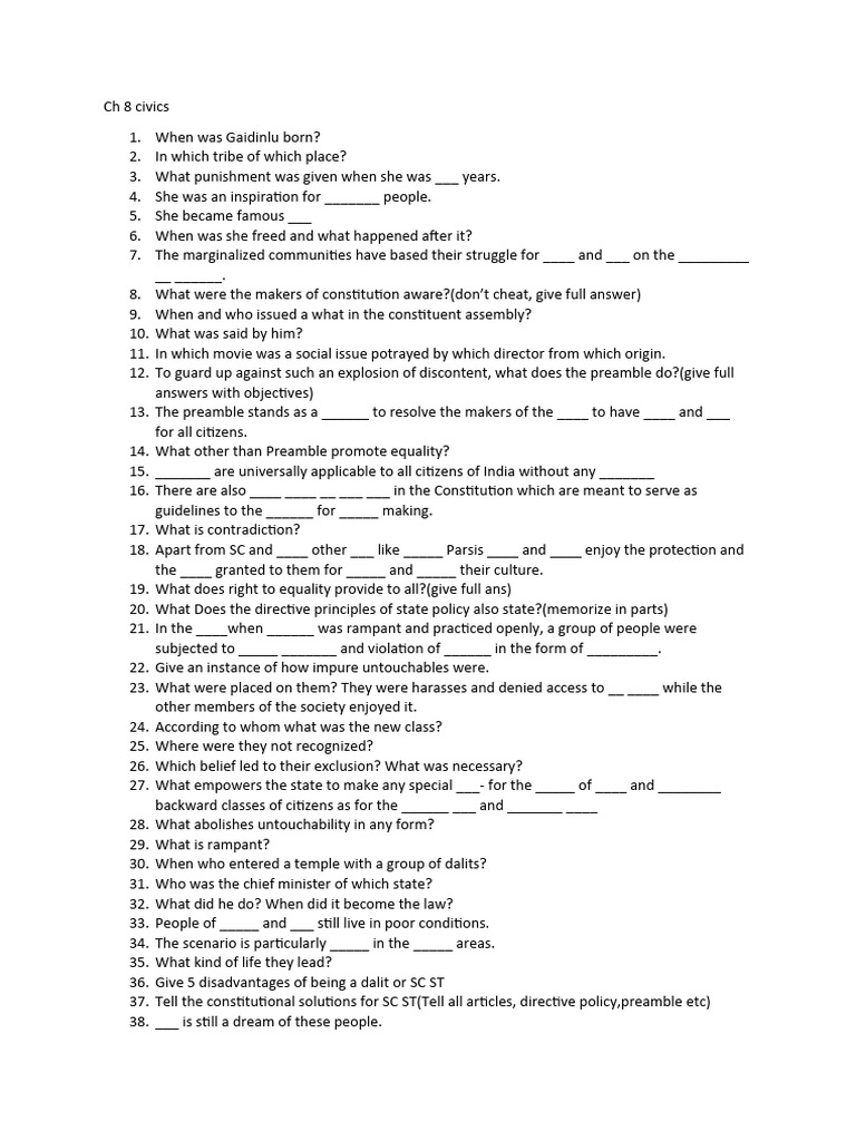 Challenging Marginalization Exercise A Part of Civics | PDF | Social ...