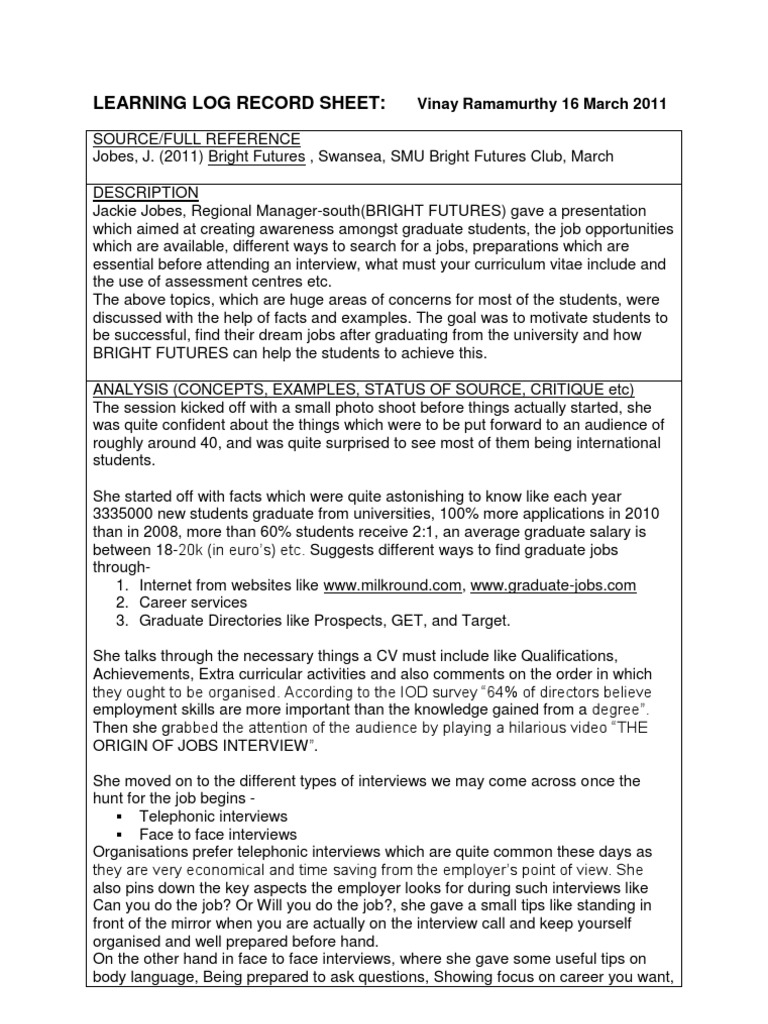 Learning Log Record Sheet-Presentation | PDF | Interview | Job Interview