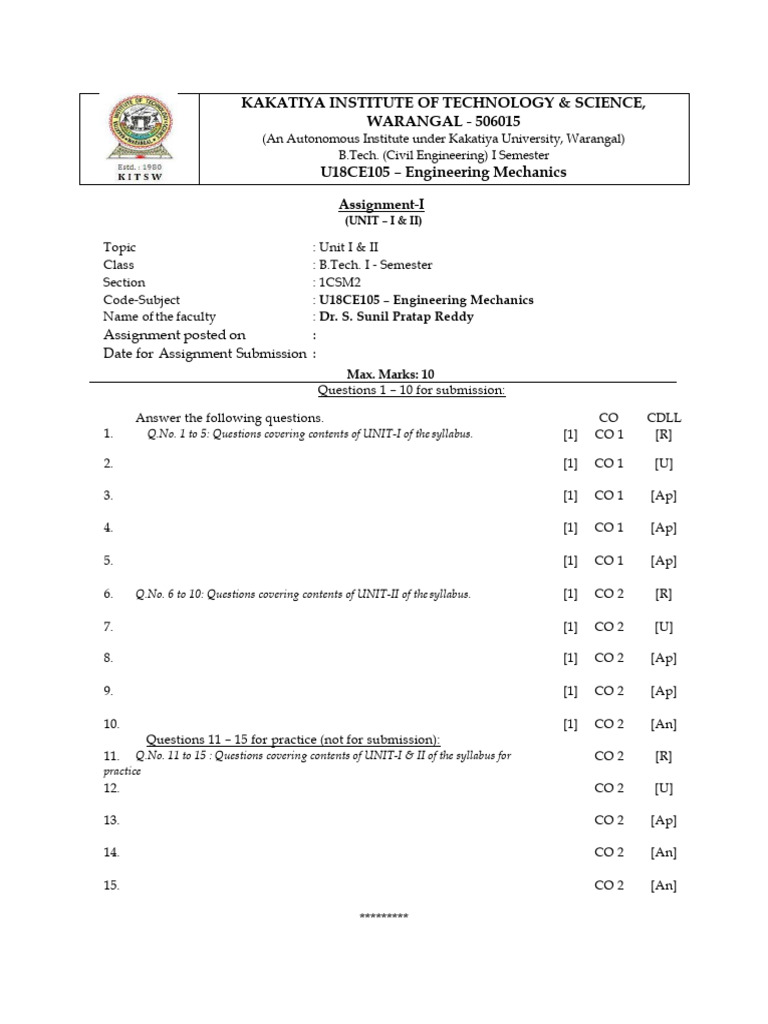 Engineering Mechanics Assignment Sample | PDF | Engineering | Science