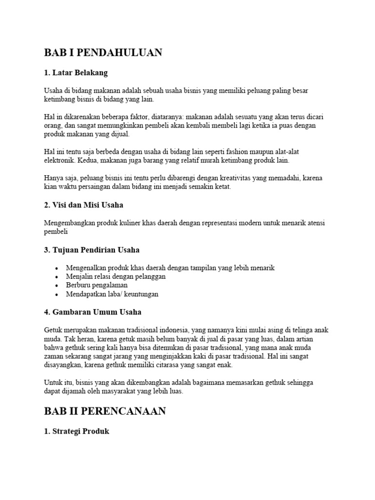 Proposal Usaha Makanan Modern Getuk | PDF | Karier & Perkembangan | Bisnis