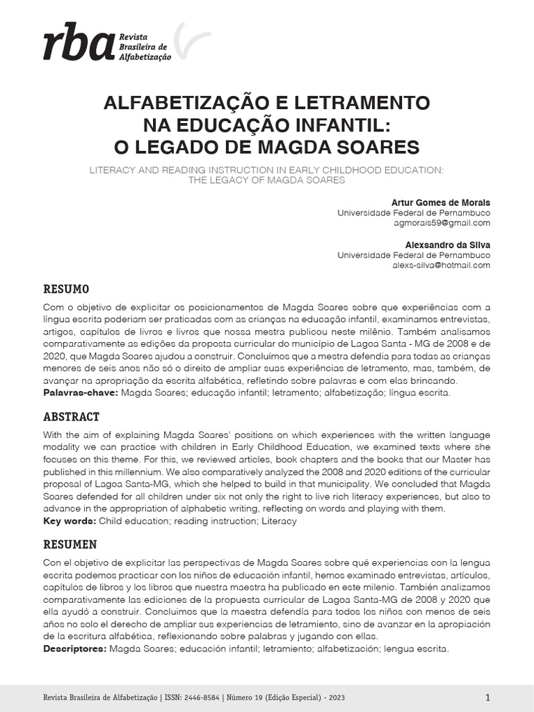 Legado de Magda Soares na Alfabetização Infantil | PDF | Alfabetização ...