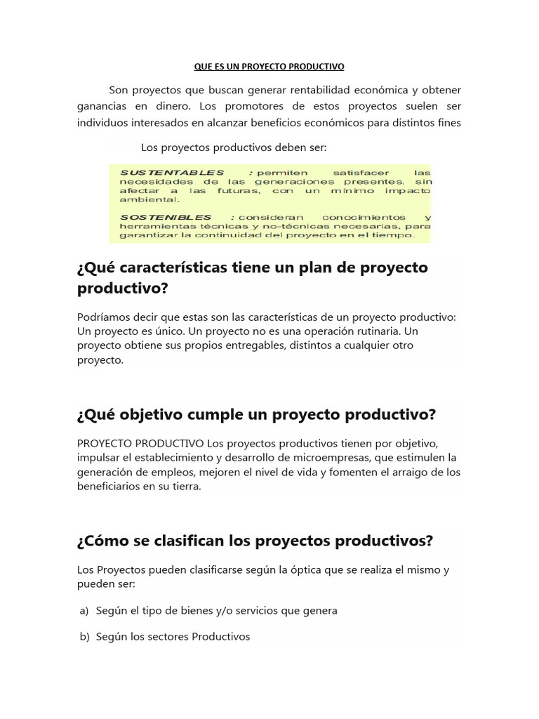 Que Es Un Proyecto Productivo PDF Planificación Business