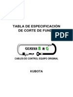 Tabla de Especificaciòn de Corte de Funda Kubota