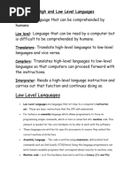 High and Low Level Languages Note