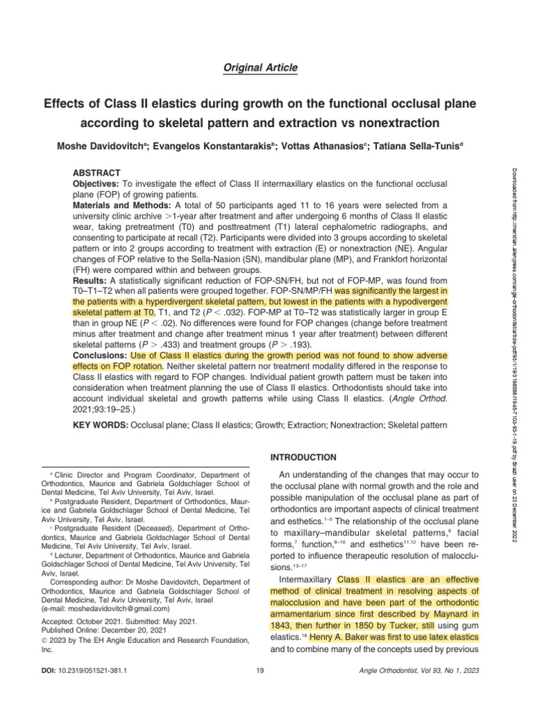 Effects of Class II Elastics During Growth On The Functional Occlusal