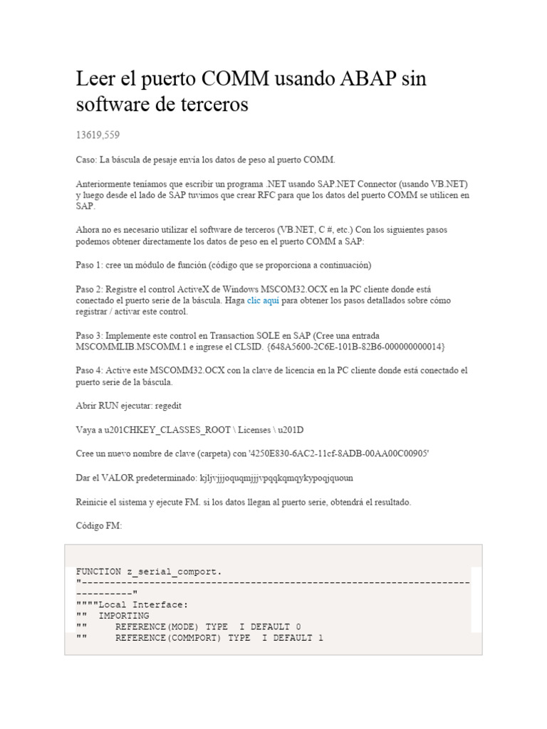 Leer El Puerto COMM Usando ABAP Sin Software de Terceros | PDF ...