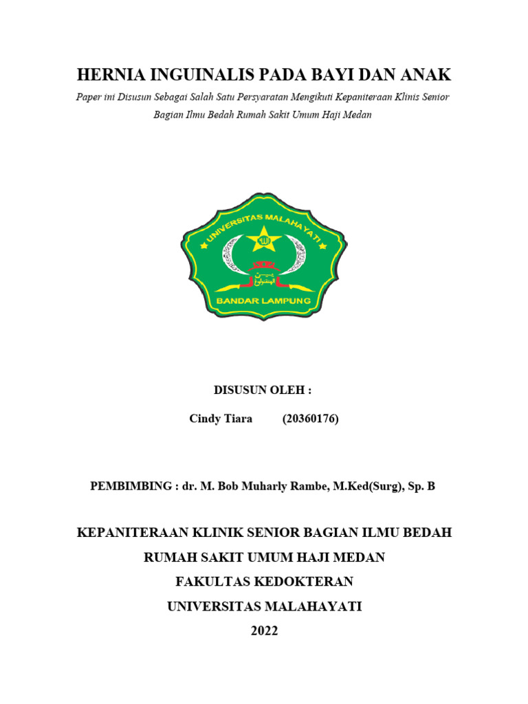 HERNIA INGUINALIS PADA BAYI DAN ANAK PAPER | PDF
