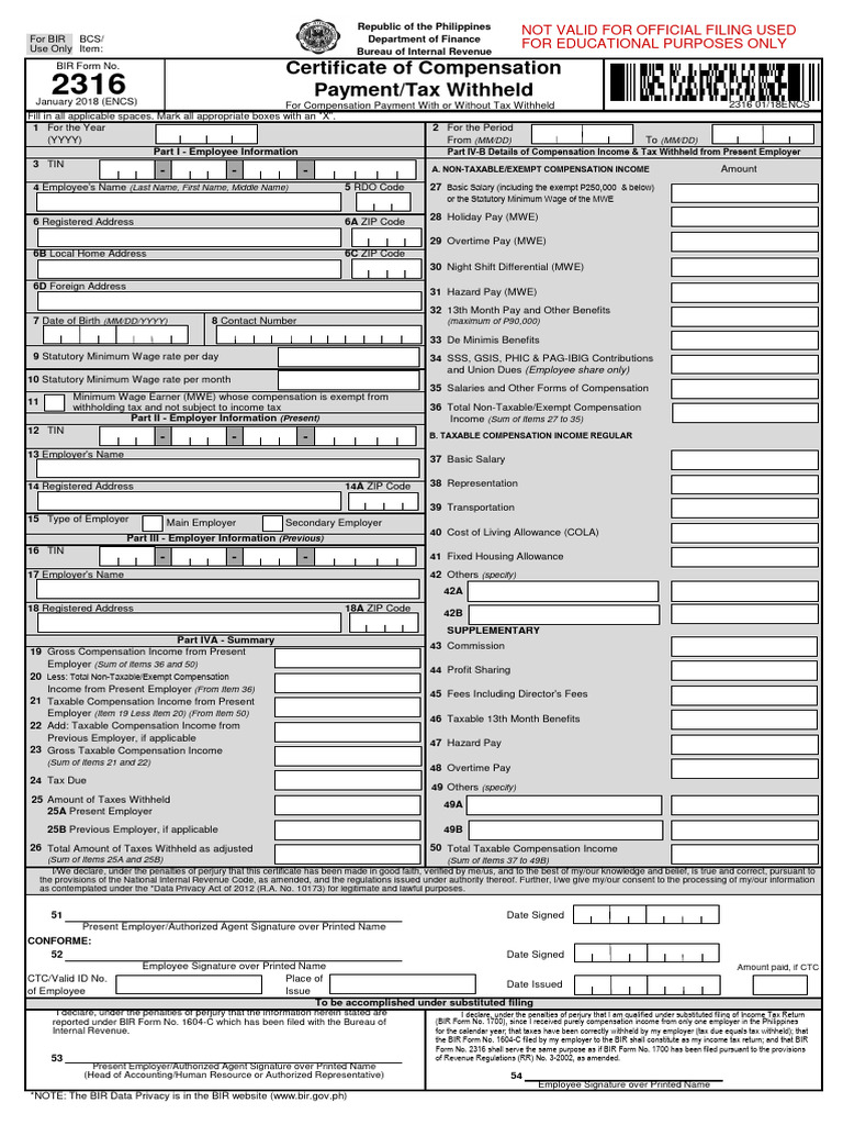 Bir form 2316 download free pdf cost of living taxes