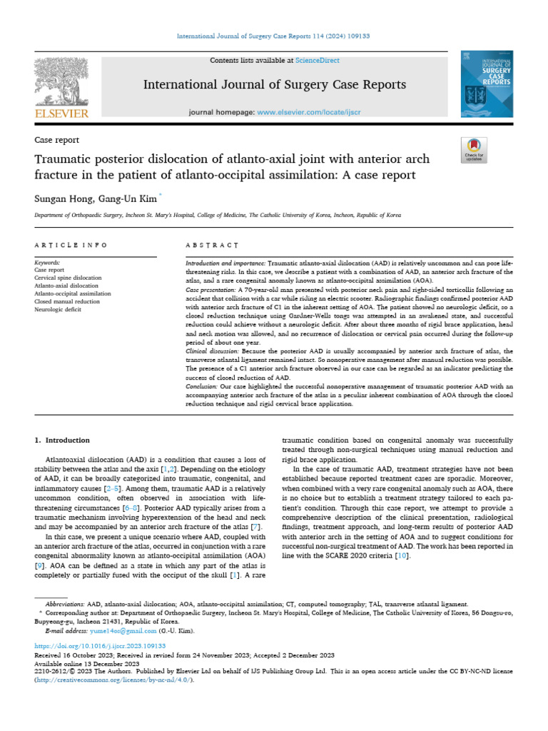 Traumatic posterior dislocation of atlanto axial joint 2024