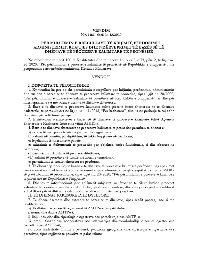 Vendim 2020 12 24 1181 - Per Miratimine Rregullave Te Krijimitm ...