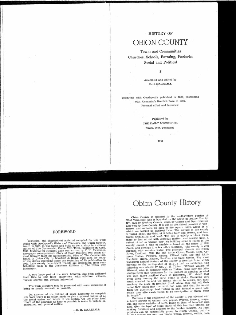 History of Obion County, TN by E.H. Marshall (1941)