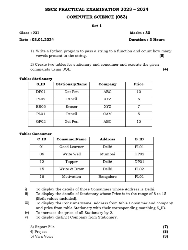 2023-2024 Computer Science Practical Exam | PDF | Information ...