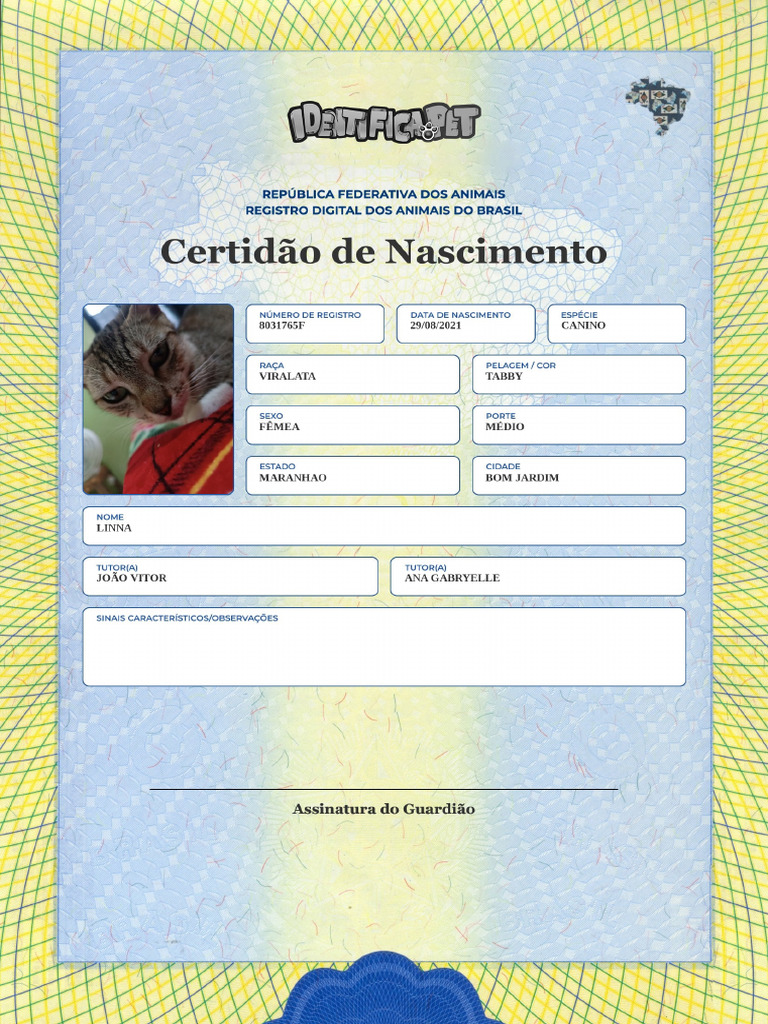 Certidão de Nascimento - Linna | PDF