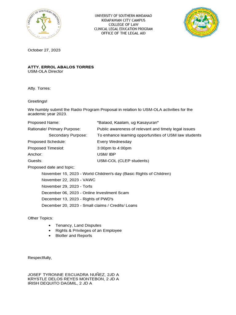 USM-OLA Radio Program Proposal 2023 | PDF | Social Science