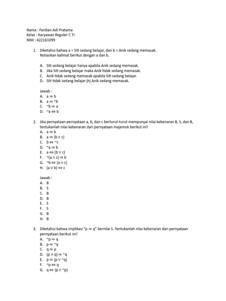 Tugas Pertemuan 2 Logika Matematika | PDF | Metode & Bahan Ajar