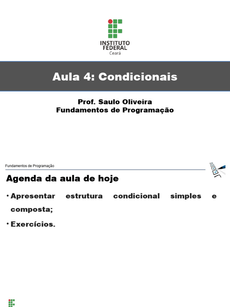 Condicionais em Python: Aula 4 | PDF | Algoritmos | Programação de ...