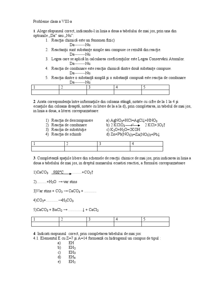 Probleme De Chimie Clasa A 8 A
