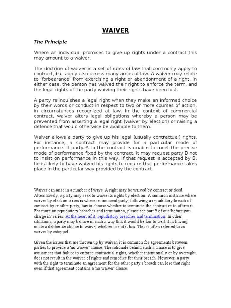 ⛔ Principle of waiver. Estoppel, Waiver, and Forfeiture