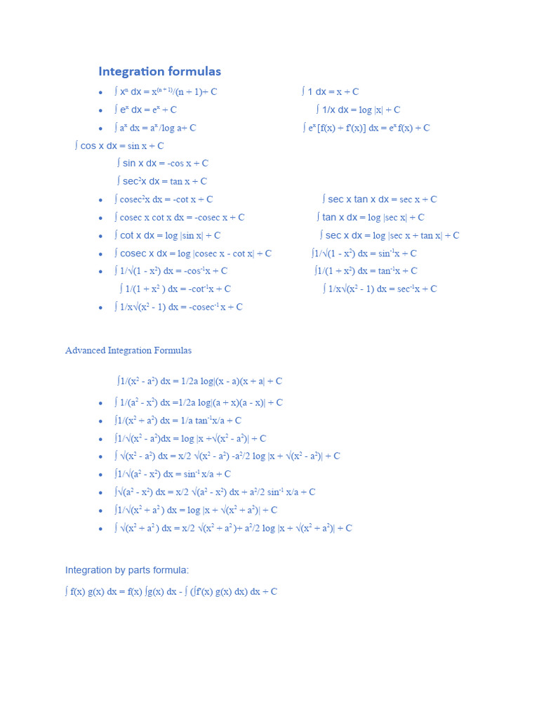 Integration formulas | PDF