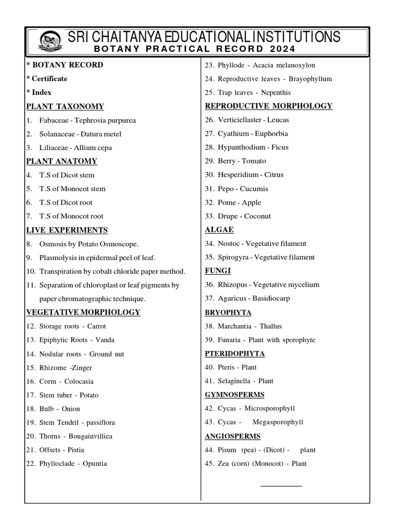 Botany Practical Record Order 2024.... | PDF | Botany | Plant Stem