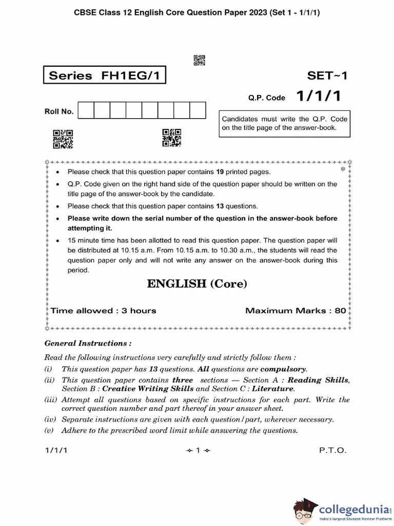 ENGLISH QUESTION PAPER 2023 CLASS 12 WITH ANSWERS PDF DOWNLOAD visual data 4